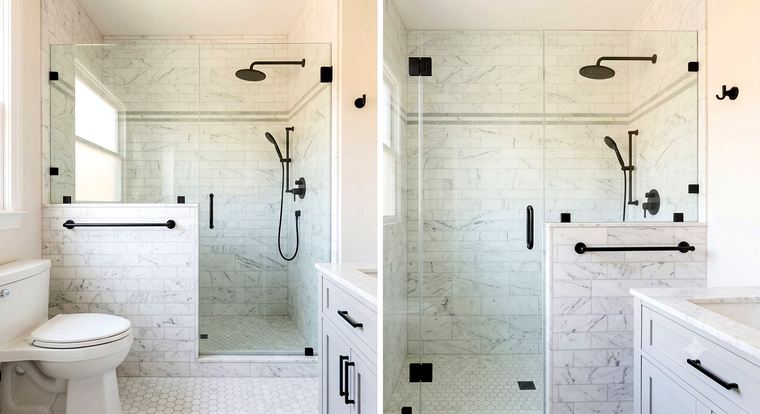 Marble walk-in tile shower