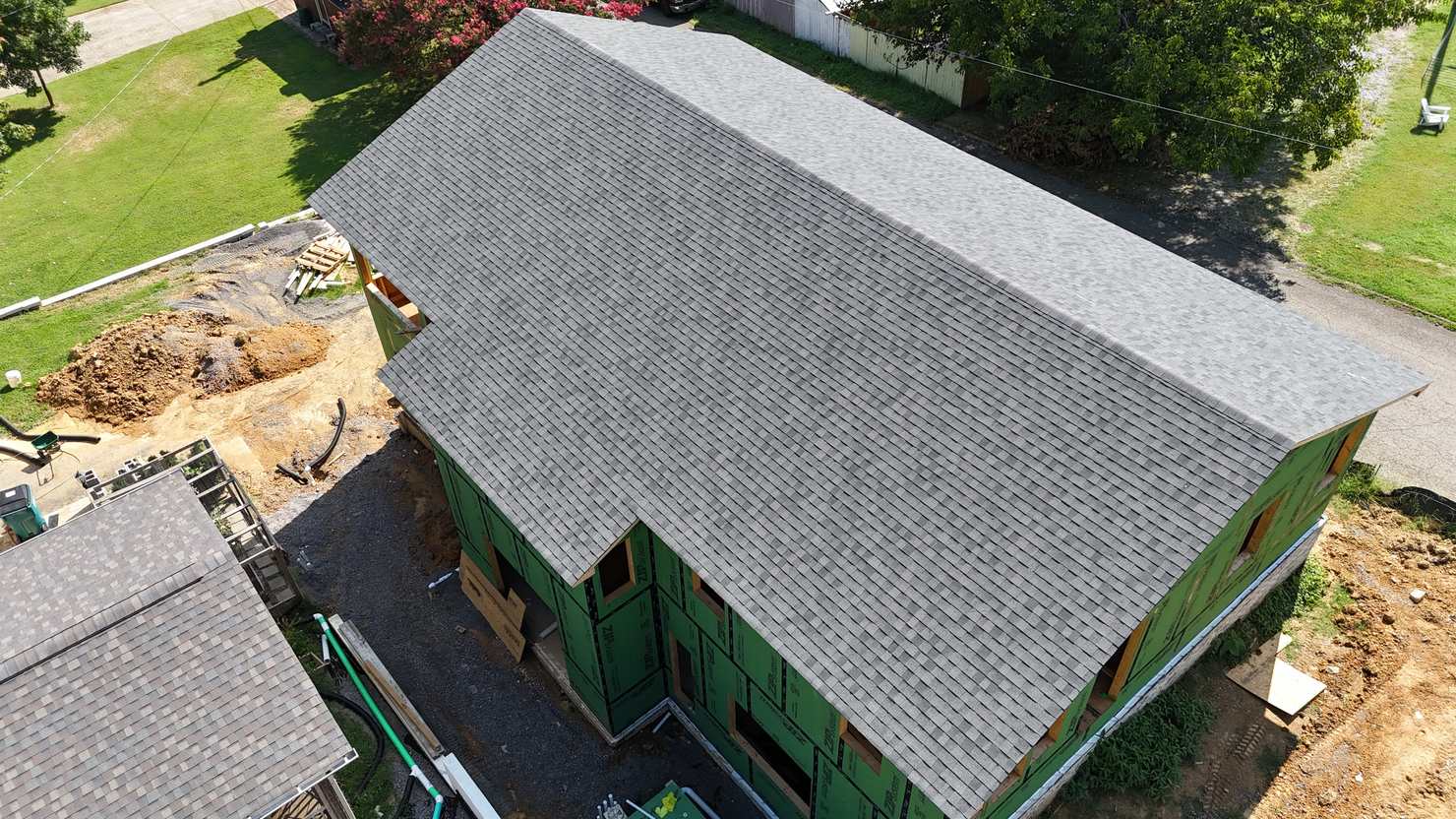 Aerial view of a custom home roof deck before shingles, Middle Tennessee